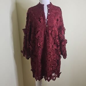 Chic Burgundy Floral Lace Dress